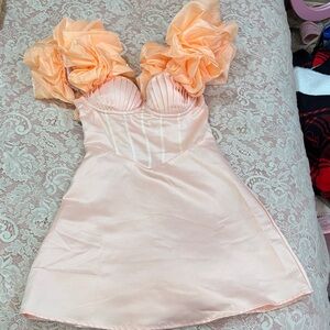 Peach Ruffled Sleeve Dress